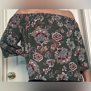Ambiance Floral Green Off-the-Shoulder Blouse